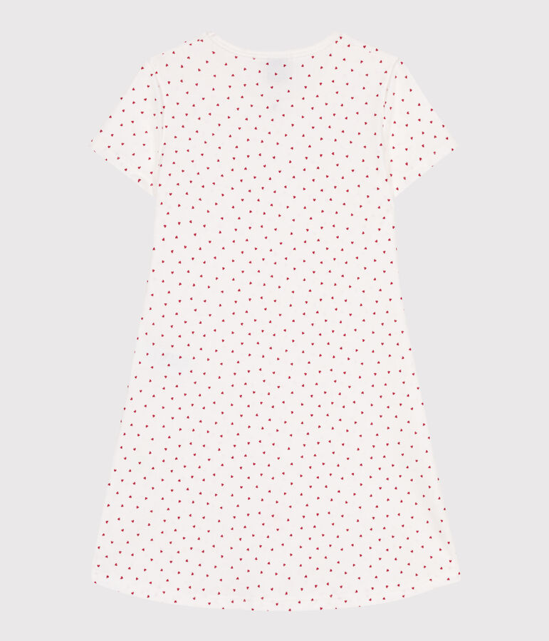 Camis&oacute;n infantil de algod&oacute;n de manga corta con corazones blanco MARSHMALLOW/rojo TERKUIT