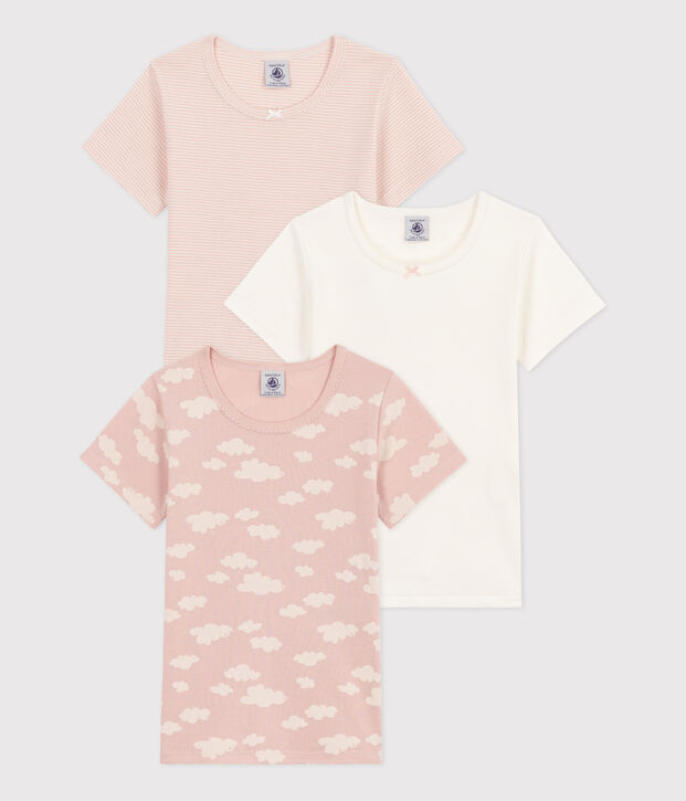 Juego de 3 camisetas de manga corta de algod&oacute;n con nubes para ni&ntilde;a multicolor