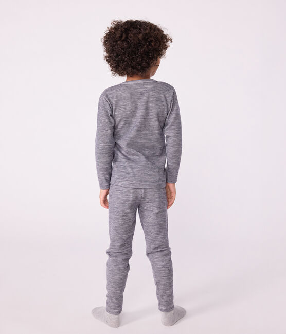 Camiseta infantil de manga larga de lana y algodón a rayas azul SOIR/ MARSHMALLOW