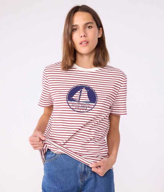 Camiseta Recta de algodón de manga corta para mujer rojo MILK/ AMARANTE