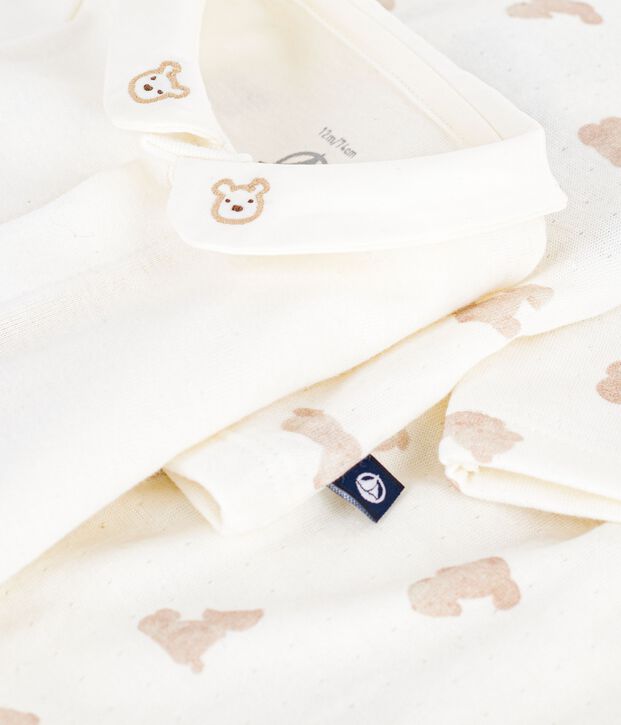 Conjunto largo de 3 piezas de algod&oacute;n con estampado de ositos para beb&eacute; blanco/BRUN