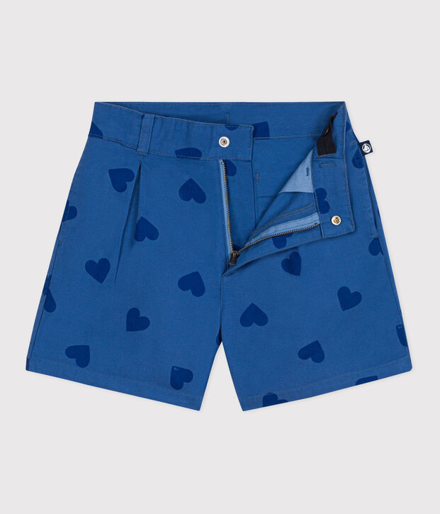 Shorts infantiles de algod&oacute;n con corazones azul/azul