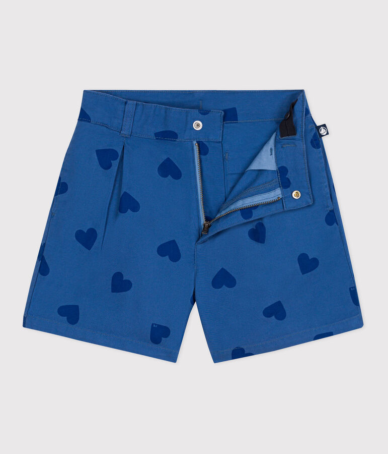 Shorts infantiles de algod&oacute;n con corazones azul/azul