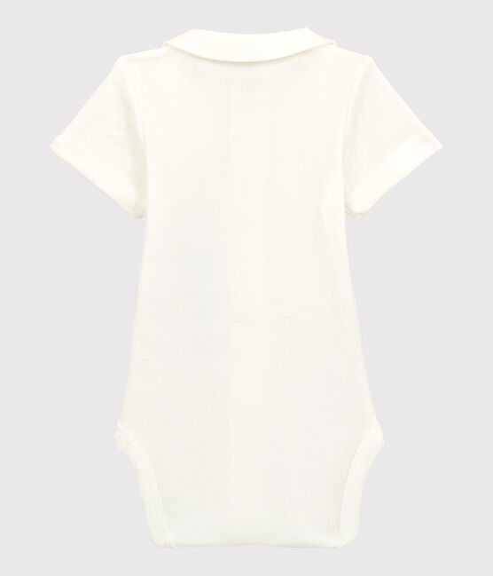 Body de manga corta con cuello blanco de bebé de algodón ecológico blanco MARSHMALLOW