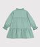 Vestido vichy infantil de popelina de manga larga verde/blanco