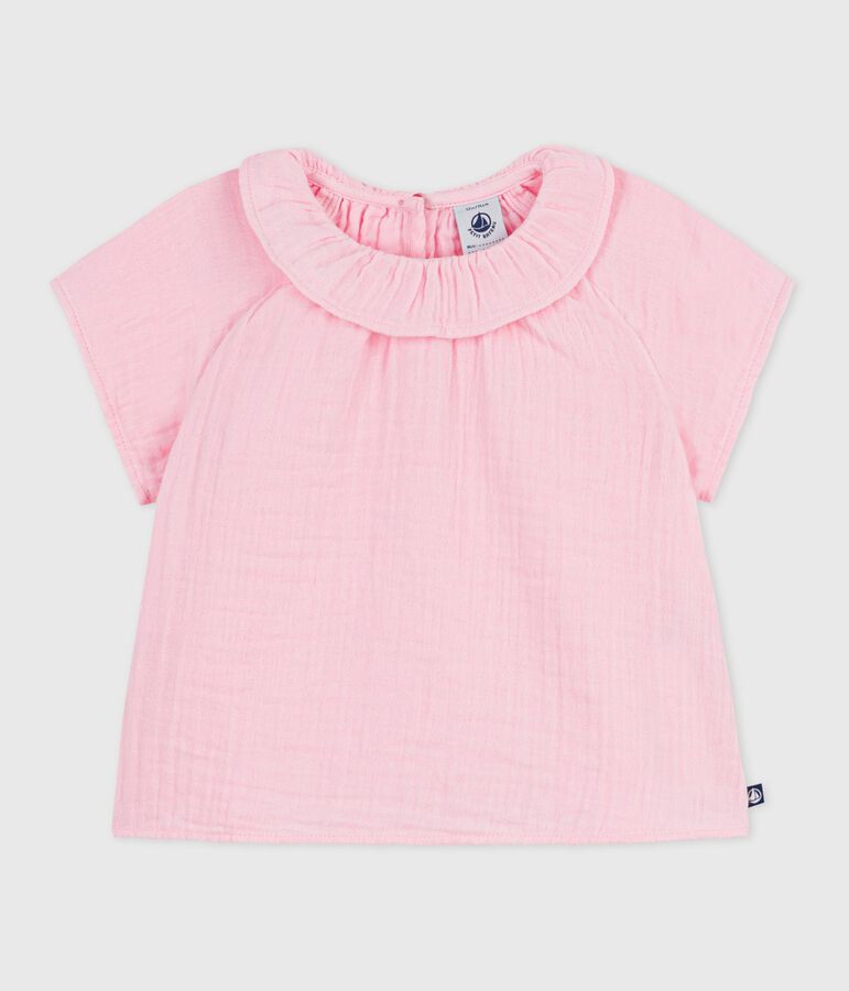 Blusa lisa de algod&oacute;n de manga larga para beb&eacute; rosa