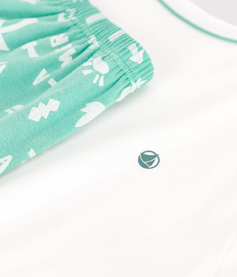 Pijama corto infantil de algod&oacute;n blanco/verde