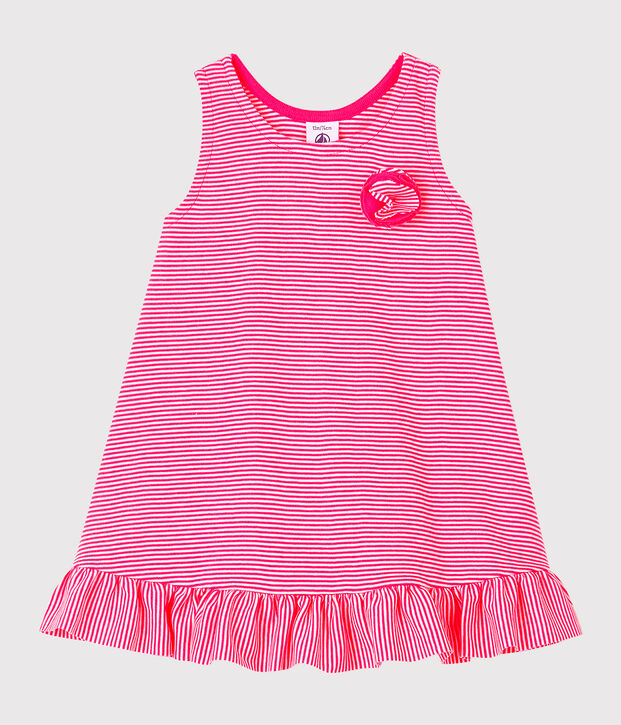 Vestido sin mangas para beb&eacute; ni&ntilde;a de punto rosa/blanco