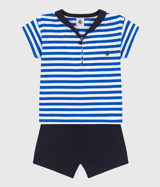 Conjunto de dos piezas de algodón con camiseta con cuello de uniforme para bebé azul PORCELANA/ SMOKING