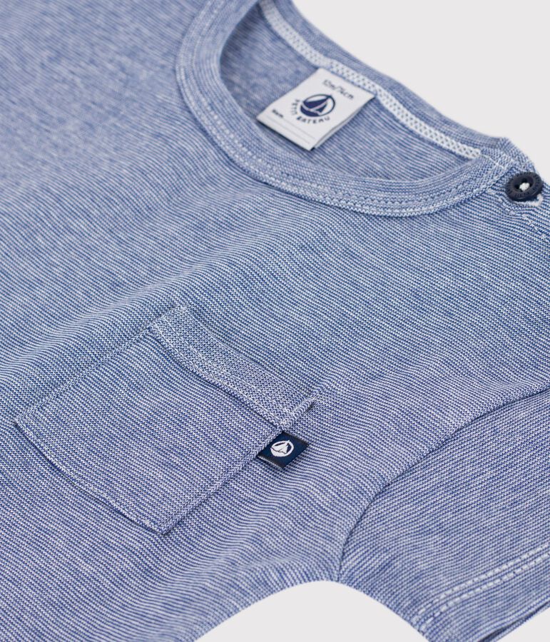 Camiseta de manga corta de algod&oacute;n a rayas para beb&eacute; azul/blanco
