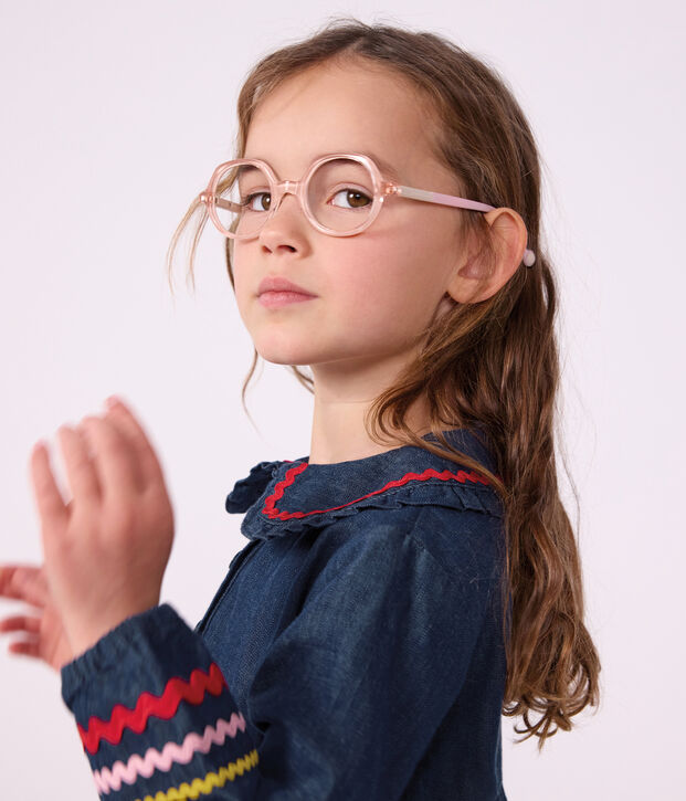 Vestido infantil liso de manga larga de tejido denim azul