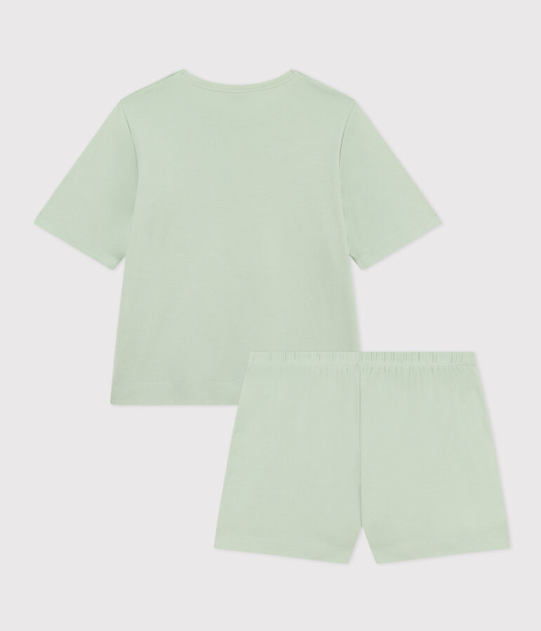 Pijama con pantal&oacute;n corto y camiseta de algod&oacute;n liso para mujer verde