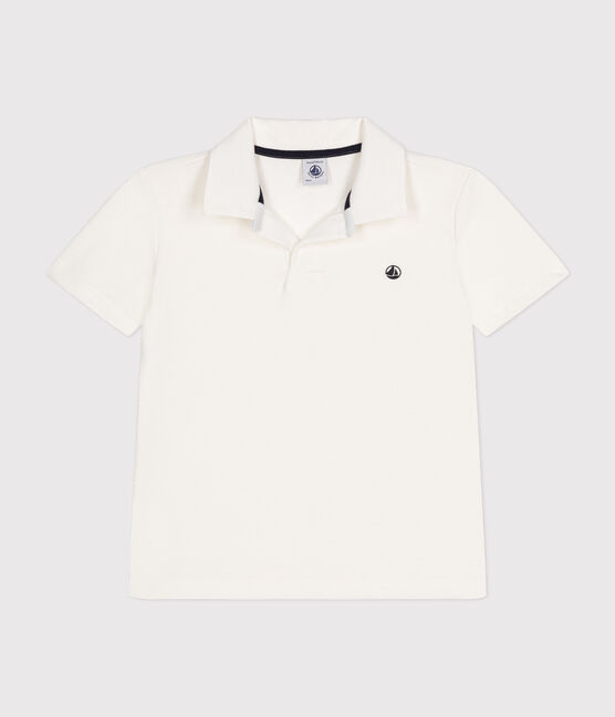 Polo de manga corta de algodón para niño blanco MARSHMALLOW