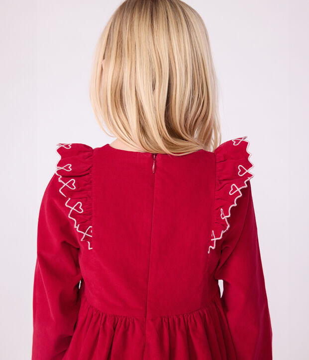 Vestido infantil liso de pana de manga larga rojo