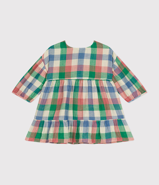 Vestido de gasa de algod&oacute;n de manga larga para beb&eacute; crudo/multicolor