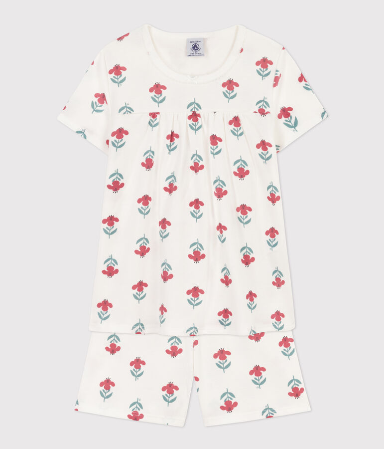 Pijama corto de algod&oacute;n con flores y corona para ni&ntilde;a blanco/multicolor