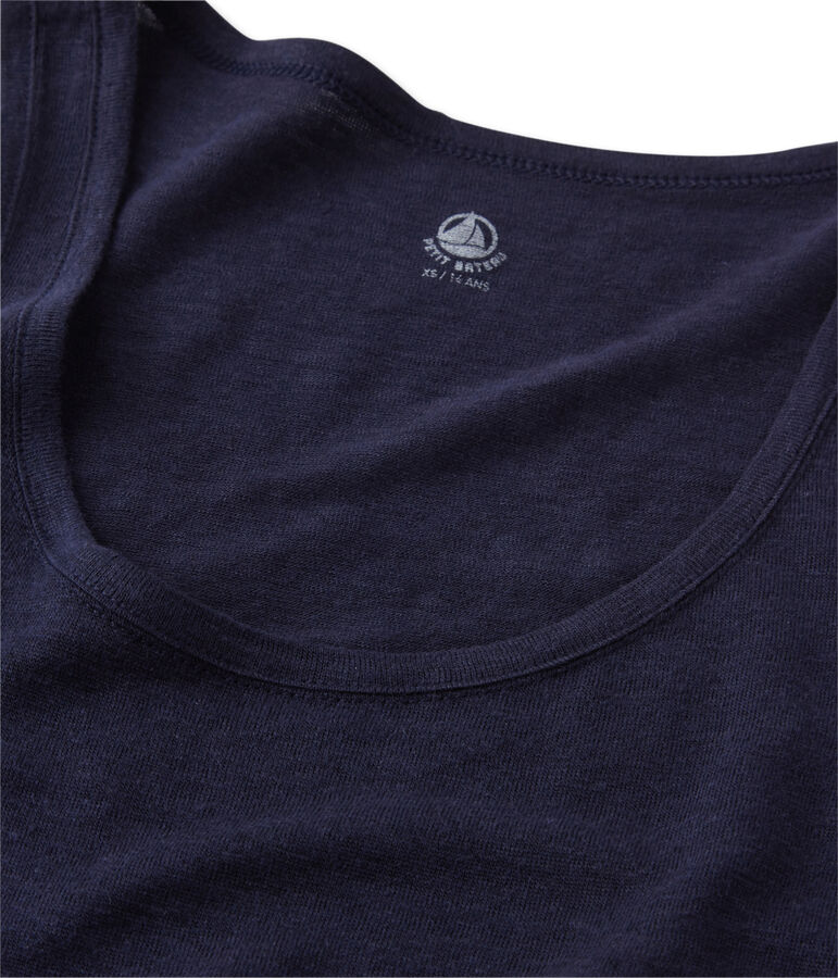 Camiseta sin mangas de lino para mujer azul SMOKING