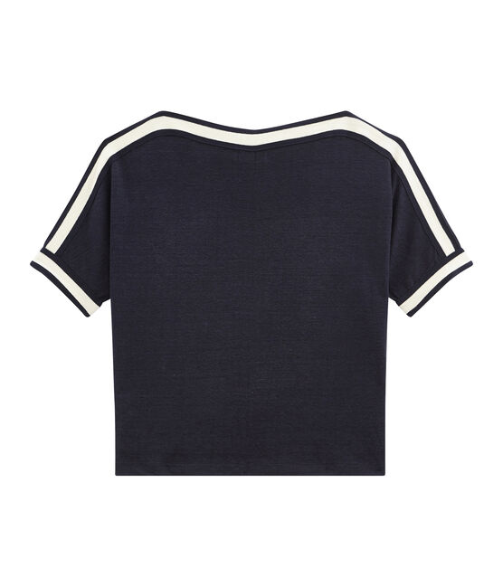 Camiseta de manga corta en lino azul SMOKING