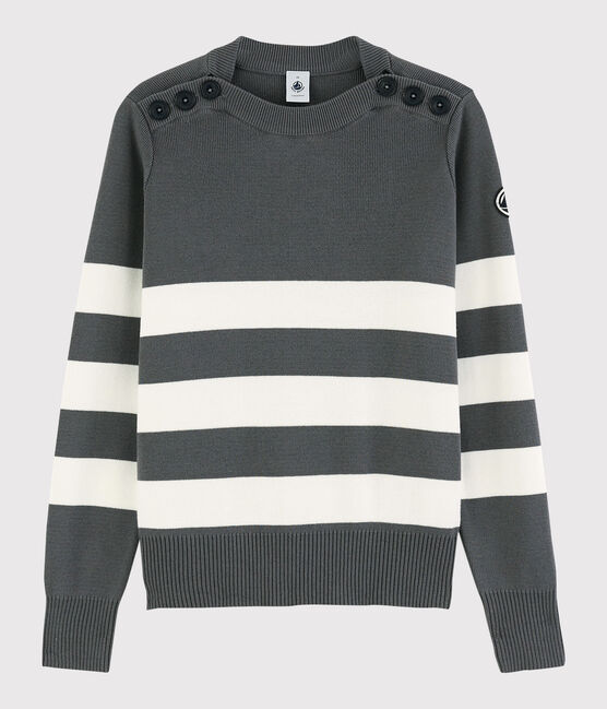 Jersey marinero de algodón de mujer gris ORAGE/blanco MARSHMALLOW