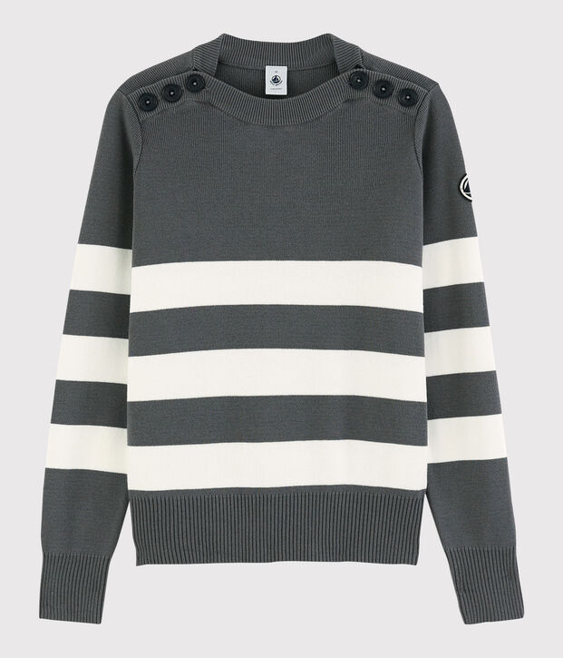 Jersey marinero de algod&oacute;n de mujer gris/blanco