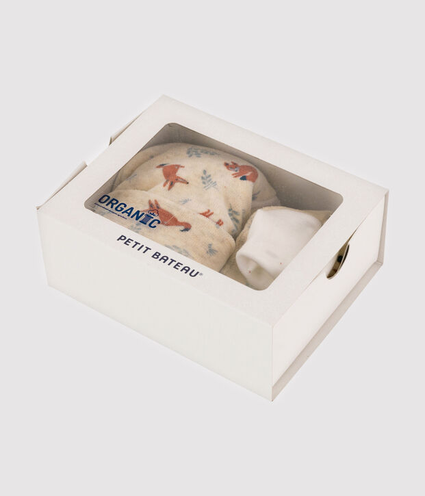 Juego de gorrito y patucos de zorro de terciopelo para beb&eacute; ni&ntilde;o beige/multicolor