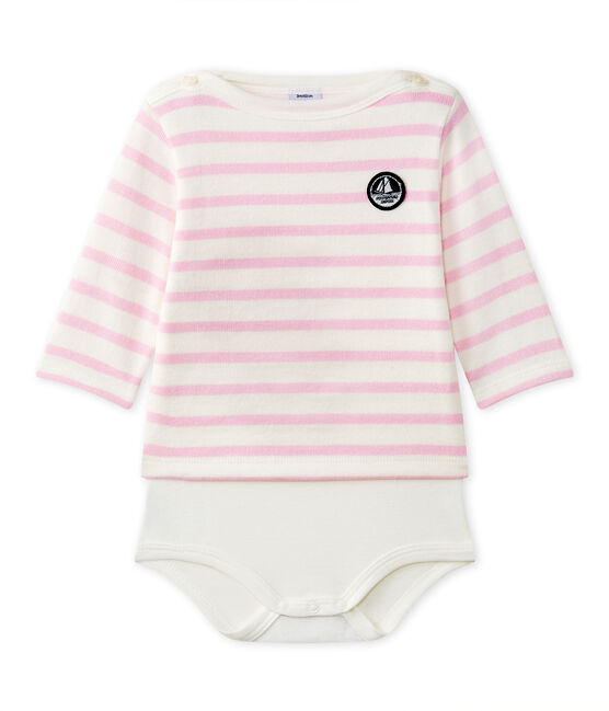 Body marinero de manga larga para bebé blanco MARSHMALLOW/rosa BABYLONE