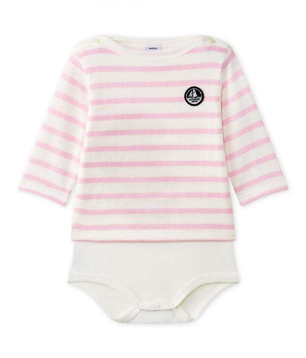 Body marinero de manga larga para beb&eacute; blanco/rosa