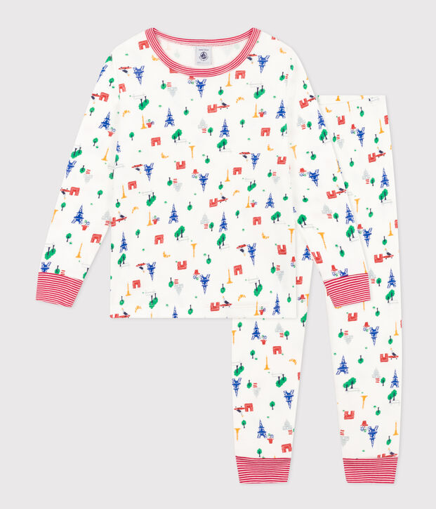 Pijama infantil de algod&oacute;n con estampado de Par&iacute;s blanco/azul/multicolor