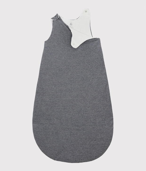 Saco a rayas de beb&eacute; de terciopelo de algod&oacute;n org&aacute;nico azul/blanco