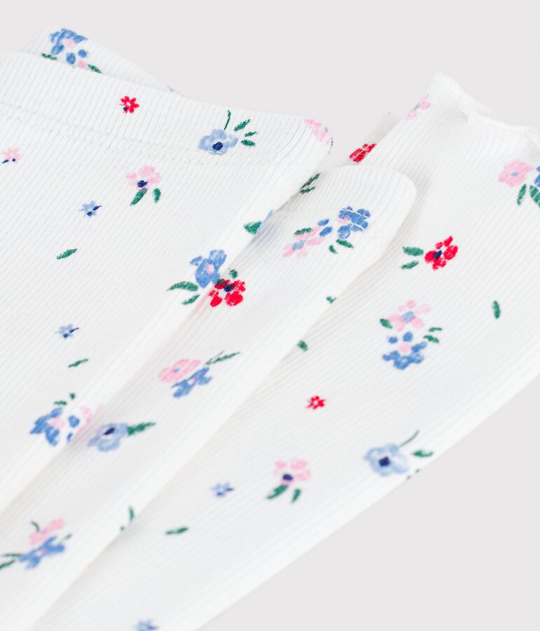 Leggings de algod&oacute;n con estampado de flores para beb&eacute; blanco MARSHMALLOW/blanco MULTICO