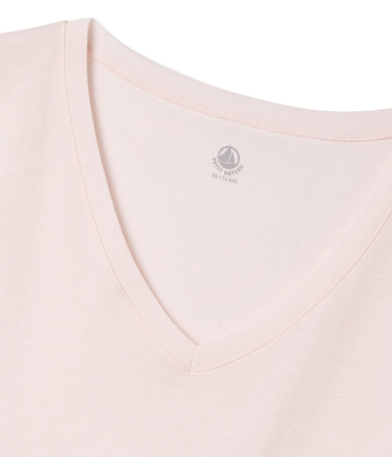 camiseta de manga corta con cuello en v de mujer rosa