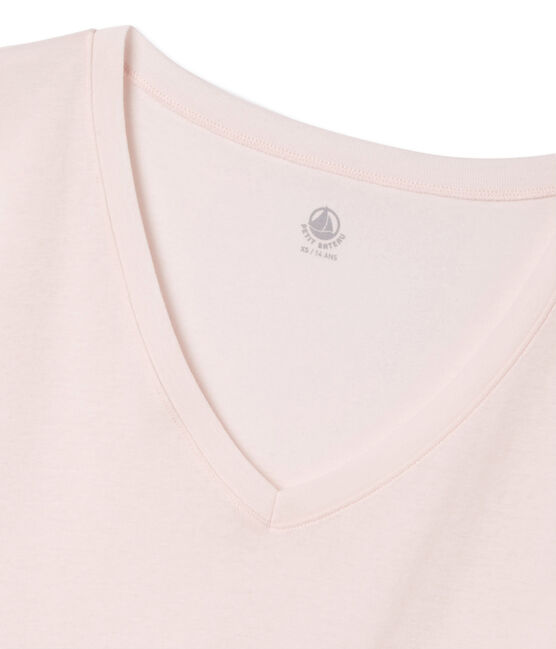 camiseta de manga corta con cuello en v de mujer rosa FLEUR