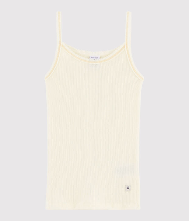 Camisa con tirantes de ni&ntilde;a peque&ntilde;a de algod&oacute;n y lana blanco