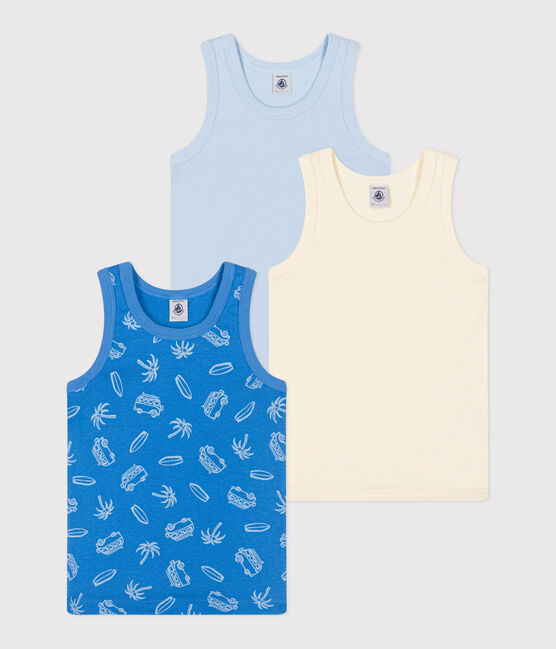 Juego de 3 camisetas infantiles sin mangas de algodón con estampado de furgonetas variante 1