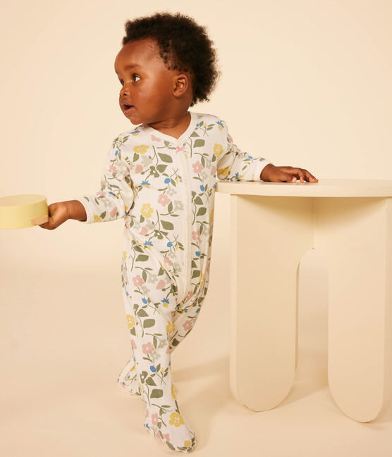 Pijama de algodón con estampado de flores para bebé blanco AVALANCHE/ MULTICO