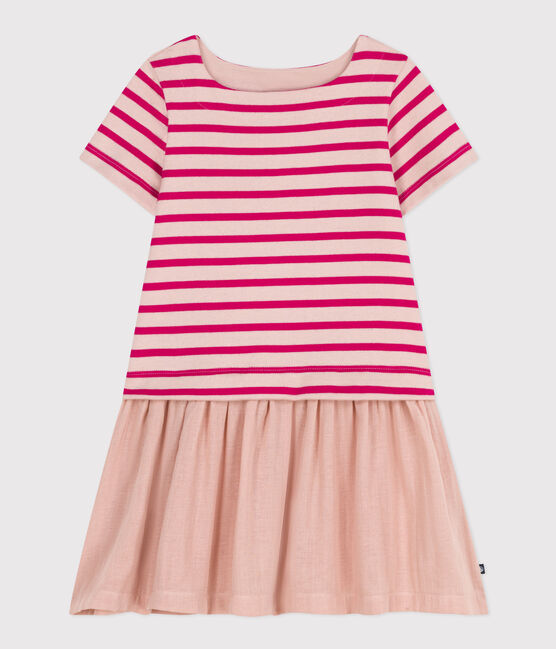 Vestido de manga corta de punto grueso y gasa de algodón para niña SALINE/ DELHI