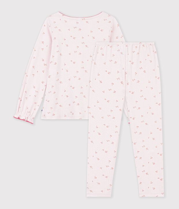 Pijama infantil de algod&oacute;n con frunces y flores rosa/multicolor