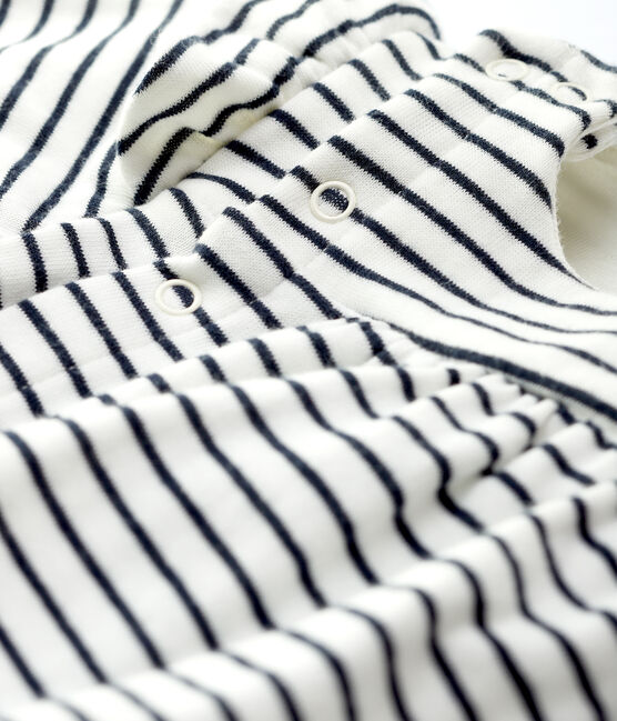 Vestido a rayas de bebé niña de algodón orgánico blanco MARSHMALLOW/azul SMOKING