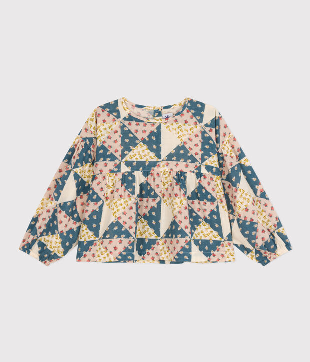 Blusa de gasa de algod&oacute;n para ni&ntilde;a rosa/multicolor
