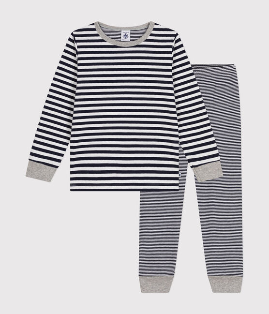 Pijama infantil de algodón a rayas azul SMOKING/blanco MARSHMALLOW