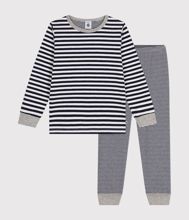Pijama infantil de algod&oacute;n a rayas azul/blanco