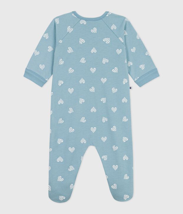 Pijama de mulet&oacute;n cepillado con estampado de corazones para beb&eacute; azul/blanco