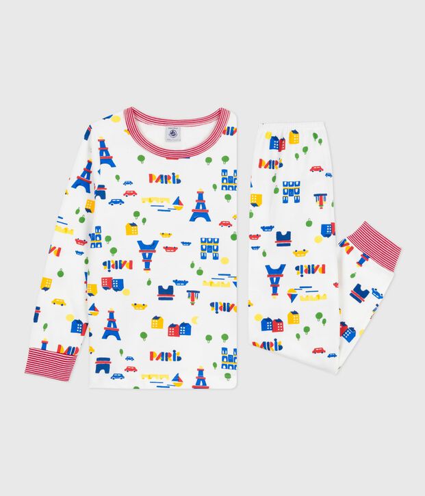 Pijama infantil de felpa con estampado de Par&iacute;s blanco/multicolor