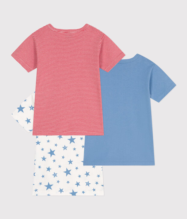 Juego de 3 camisetas infantiles de algod&oacute;n de manga corta con estampado de estrellas multicolor
