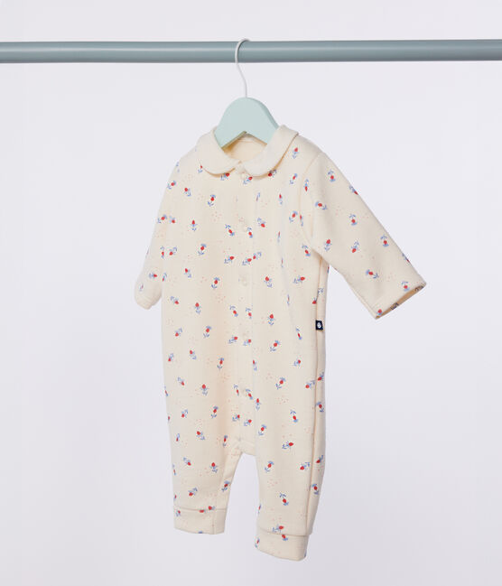 Pelele de algodón con cuello y estampado de flores para bebé blanco AVALANCHE/ MULTICO