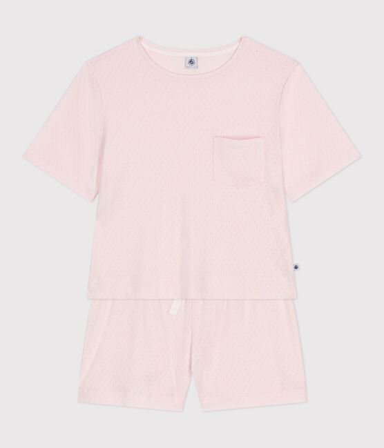 Pijama corto de manga corta de algodón para mujer rosa FLEUR