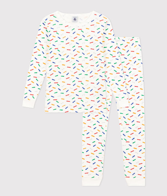 Pijama infantil ajustado de algodón con estampado de monopatín blanco MARSHMALLOW/blanco MULTICO
