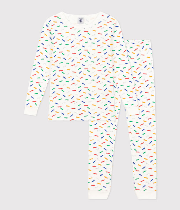 Pijama infantil ajustado de algod&oacute;n con estampado de monopat&iacute;n blanco/multicolor