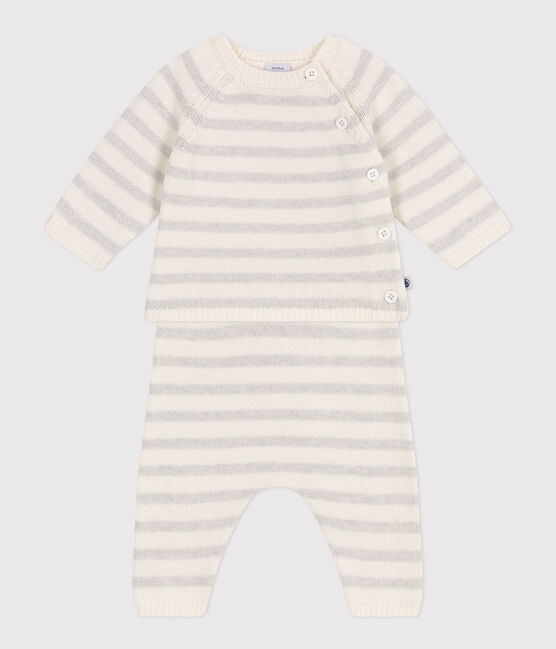 Conjunto de dos piezas de punto tricotado de lana y algodón para bebé blanco MARSHMALLOW/ MONTELIMAR
