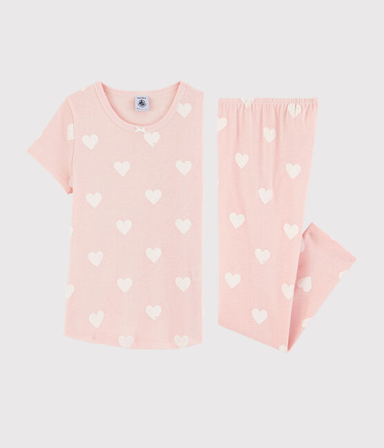 Pijama rosa de corazón de algodón ecológico de niña rosa MINOIS/blanco ECUME